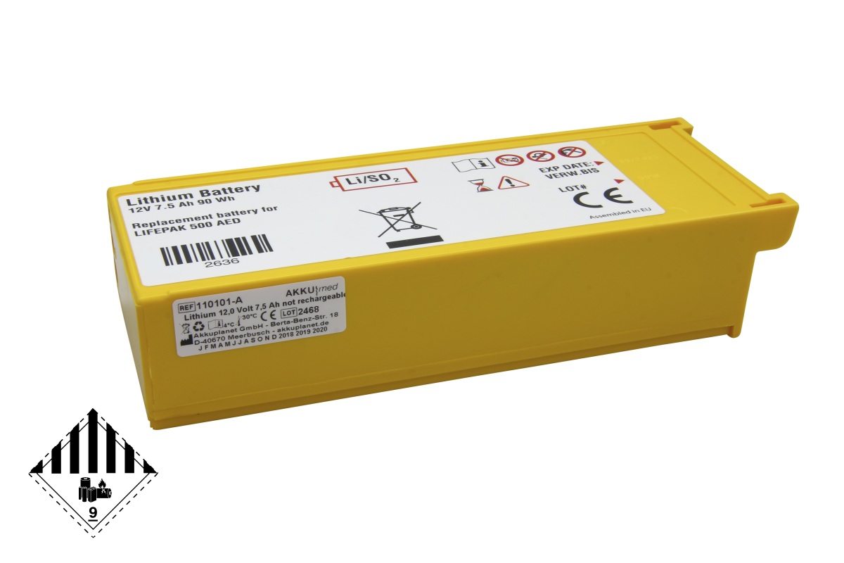 AKKUmed Lithium battery suitable for Physio Control defibrillator Lifepak 500